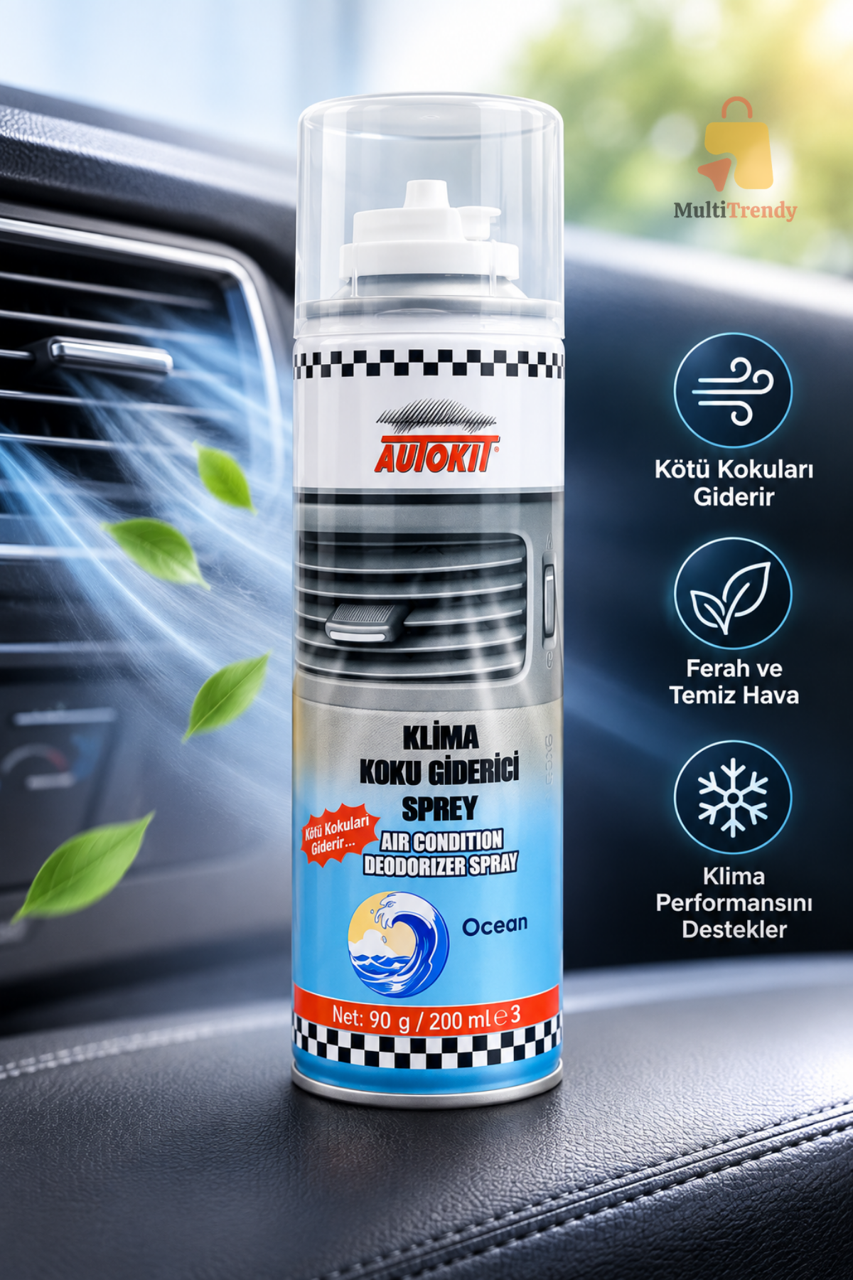 Klima Koku Bombası 200 ml Araç Klima Temizleyici Koku Giderici Sprey Ocean Klima Fresh