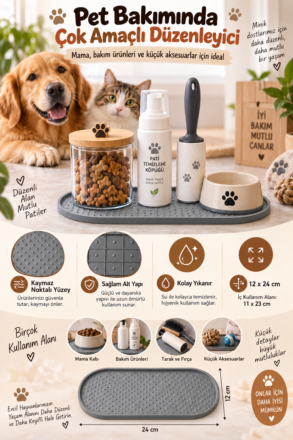 Kedi Köpek Beslenme Matı12x24 cm Su Geçirmez Mama Kabı Altlığı Paspası