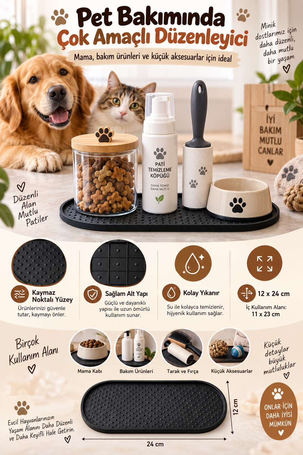 Kedi Köpek Beslenme Matı12x24 cm Su Geçirmez Mama Kabı Altlığı Paspası