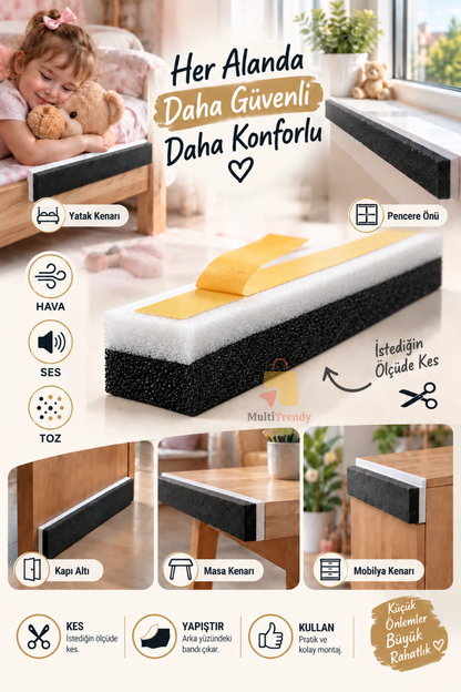 Bebek Çocuk Kenar Koruyucu Yapışkanlı Sünger Masa Yatak Mobilya 90x8x2 cm