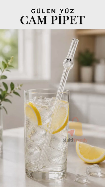 Cam Pipet 20 cm Figürlü Şeffaf Yeniden Kullanılabilir İçecek Pipeti 1 Adet
