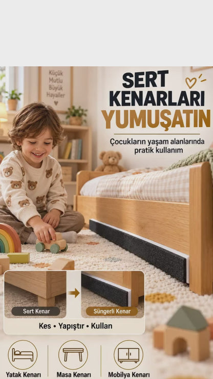 Bebek Çocuk Kenar Koruyucu Yapışkanlı Sünger Masa Yatak Mobilya 90x8x2 cm