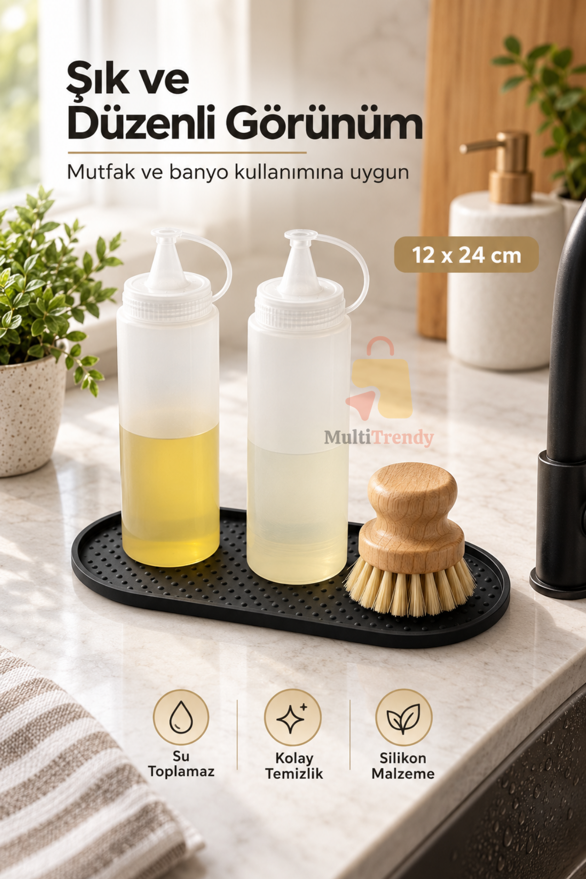 Silikon Mutfak Düzenleyici 12x24 cm Yağdanlık Sabunluk Altlığı Kaymaz Tezgah Koruyucu