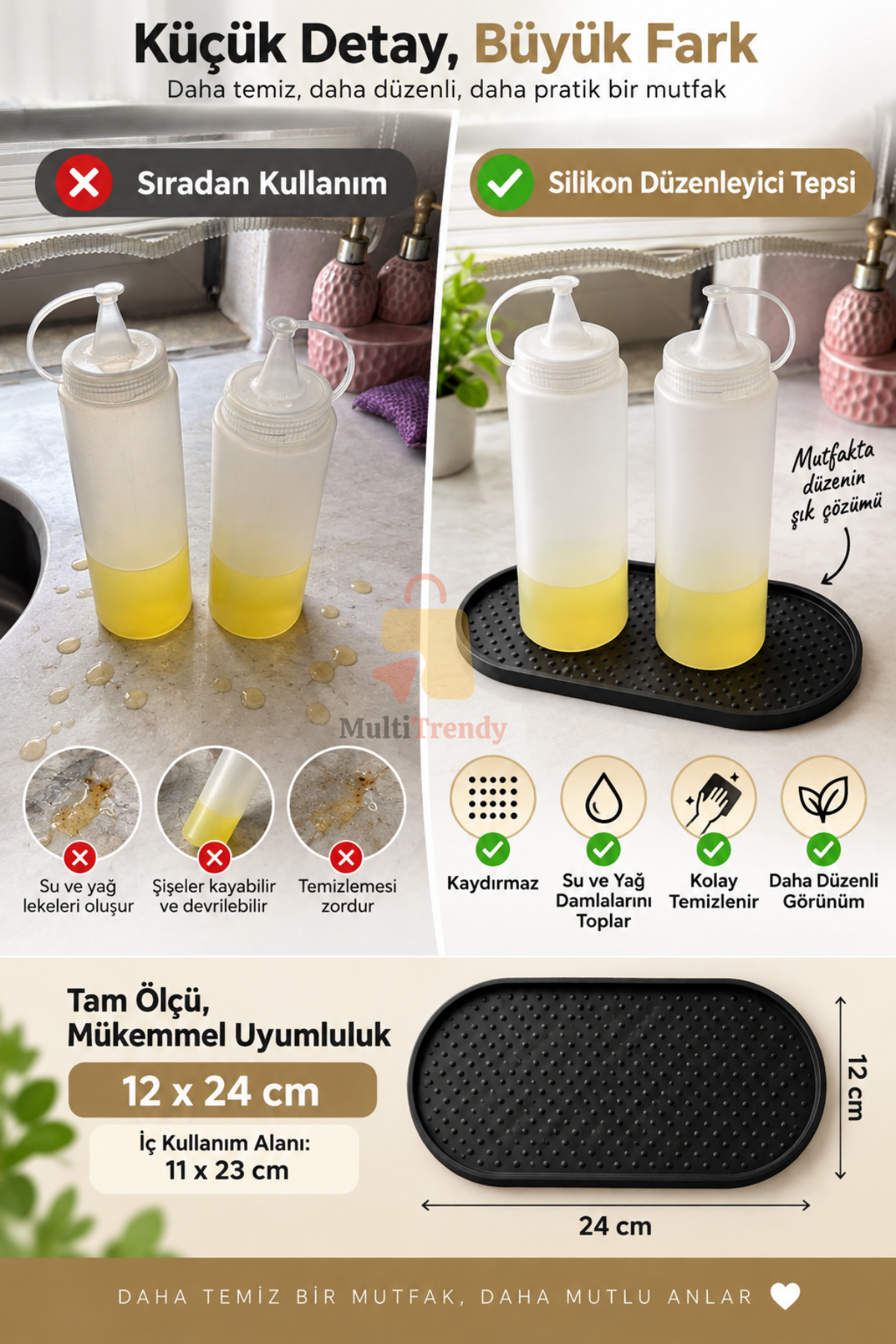 Silikon Mutfak Düzenleyici 12x24 cm Yağdanlık Sabunluk Altlığı Kaymaz Tezgah Koruyucu