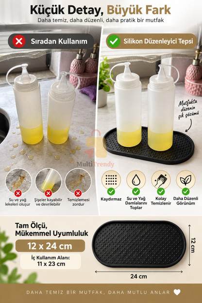 Silikon Mutfak Düzenleyici 12x24 cm Yağdanlık Sabunluk Altlığı Kaymaz Tezgah Koruyucu