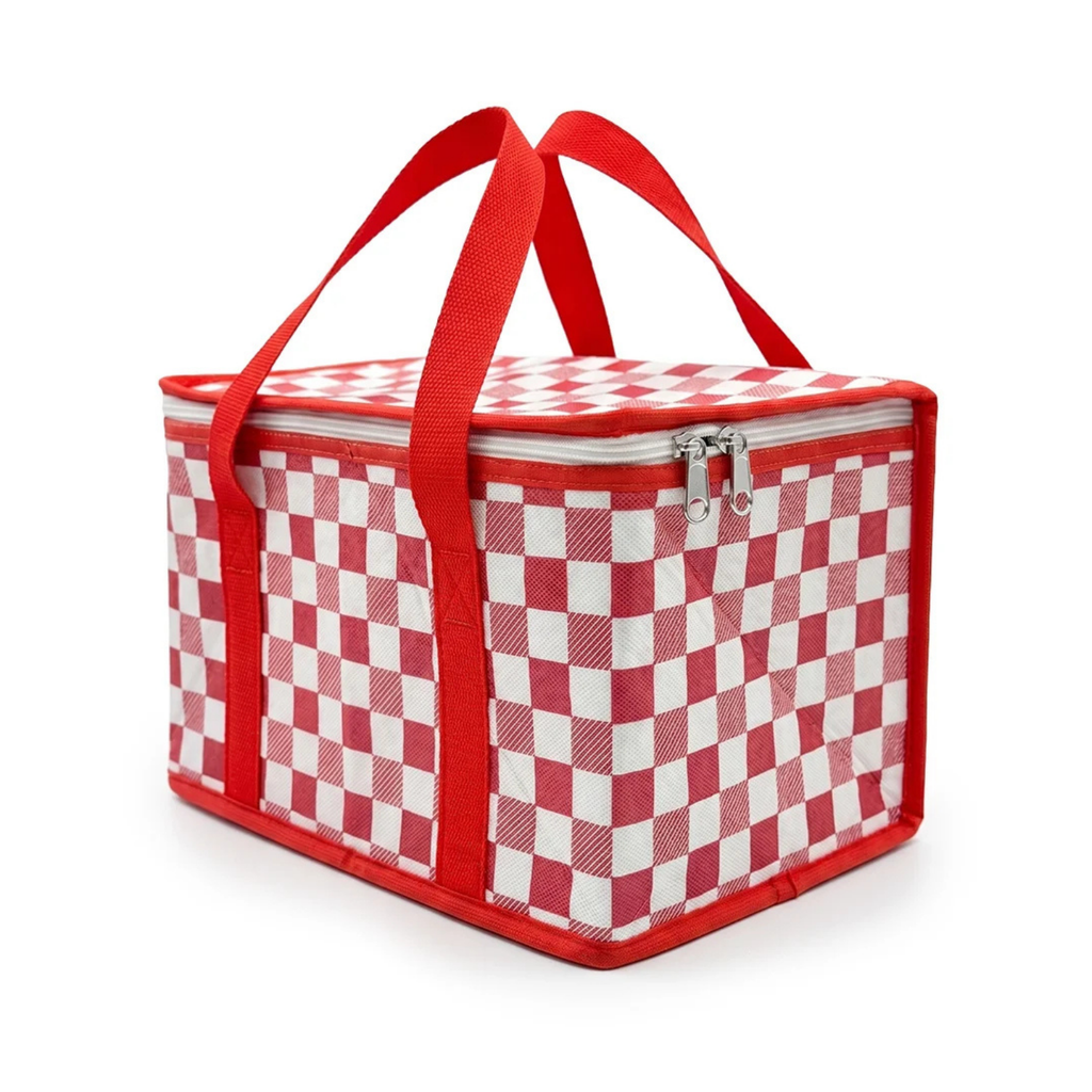 Kırmızı Ekoseli Termal 20 Litre Soğuk Tutucu Çanta Piknik Sepeti Kamp Plaj Çantası 34x20x20 cm