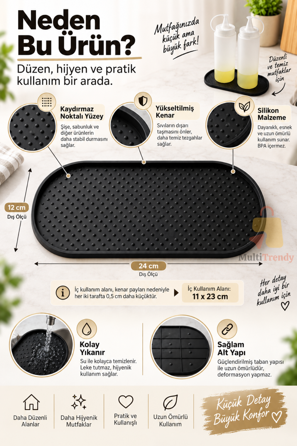 Kedi Köpek Beslenme Matı12x24 cm Su Geçirmez Mama Kabı Altlığı Paspası